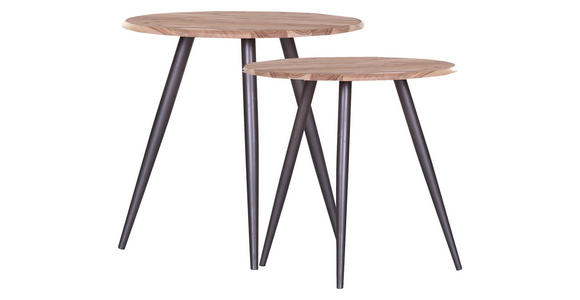 BEISTELLTISCHSET Akazie massiv Schwarz, Akaziefarben rund - Schwarz/Akaziefarben, Design, Holz/Metall - Carryhome