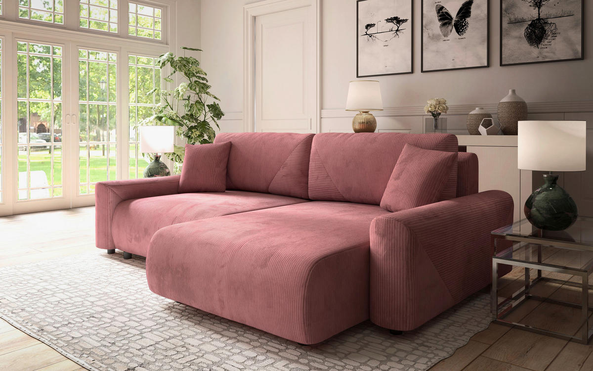 Ecksofa inkl. Funktionen Pink Cord  - Pink/Schwarz, MODERN, Kunststoff/Textil (238/168cm) - Stylife