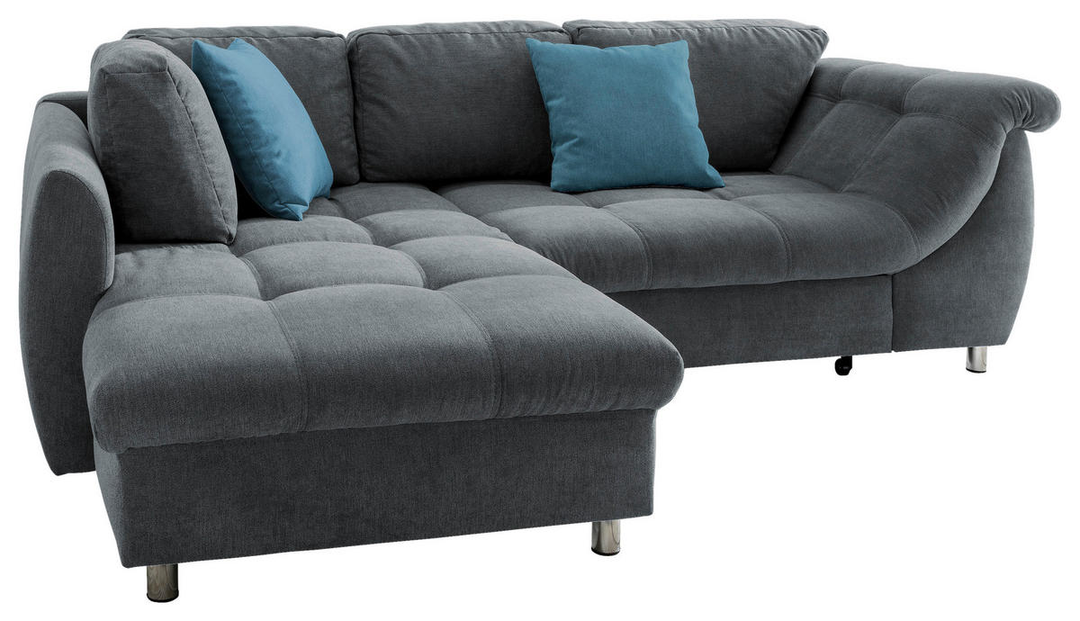 SAROKKANAPÉ textil antracit, kék  - krómszínű/kék, Design, műanyag/textil (190/250cm) - Livetastic