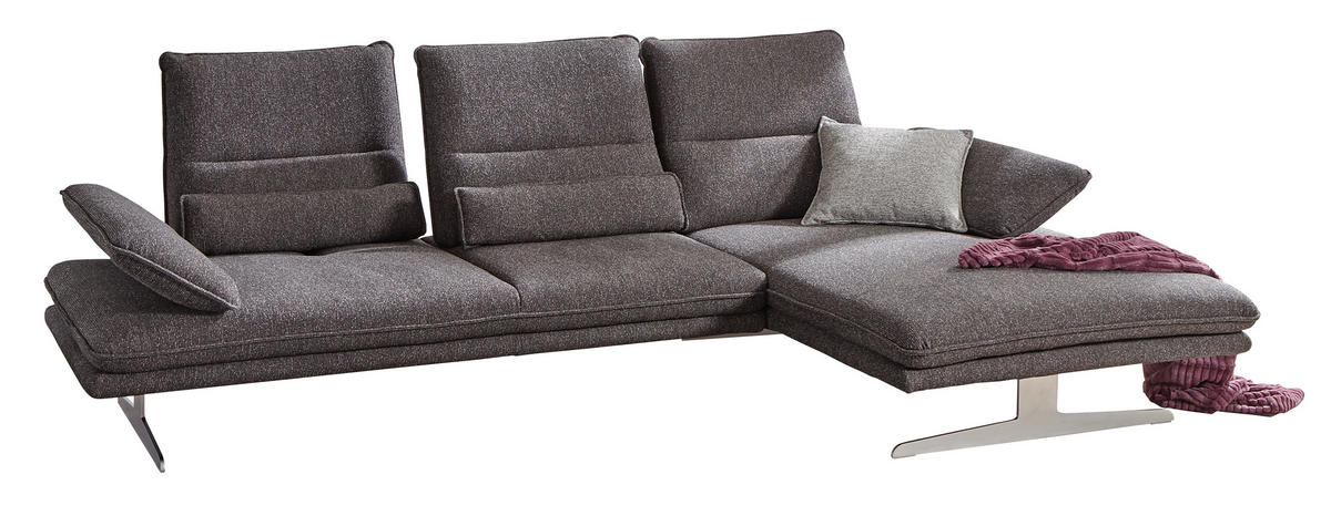 ECKSOFA in Webstoff Anthrazit  - Chromfarben/Anthrazit, Design, Textil/Metall (291/164cm) - Chilliano