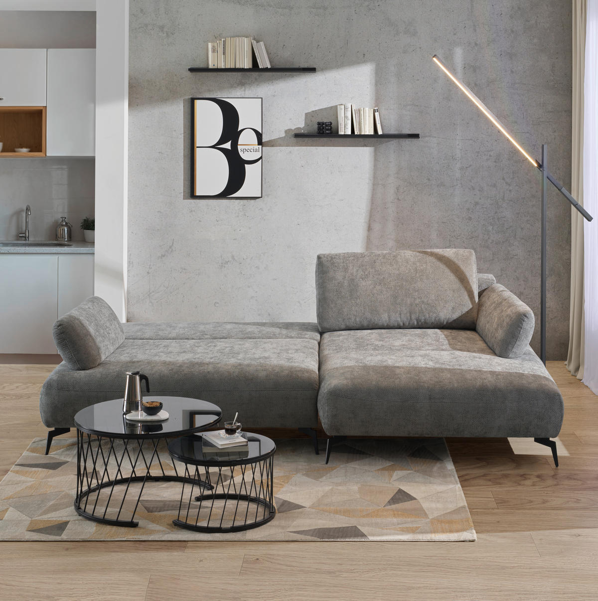 ECKSOFA COLORADO Grau Struktur  - Schwarz/Grau, Design, Textil/Metall (186/284cm) - Livetastic