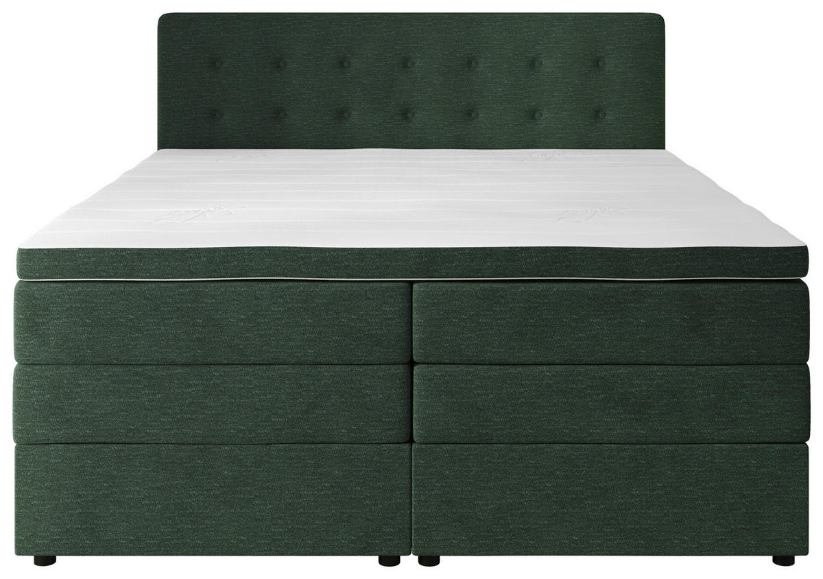 BOXSPRINGBETT 200/200 cm,  in Waldgrün, gepolstertes Kopfteil, Bettkasten, Topper, Matratzen, H3 + H4 = fest + sehr fest  - Waldgrün/Schwarz, KONVENTIONELL, Kunststoff/Textil (200/200cm) - Chameo