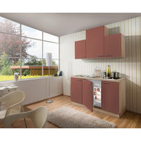 MINIKÜCHE 150 cm   in Rot, Wildeiche  - Wildeiche/Rot, KONVENTIONELL, Holzwerkstoff/Metall (150cm) - Welnova