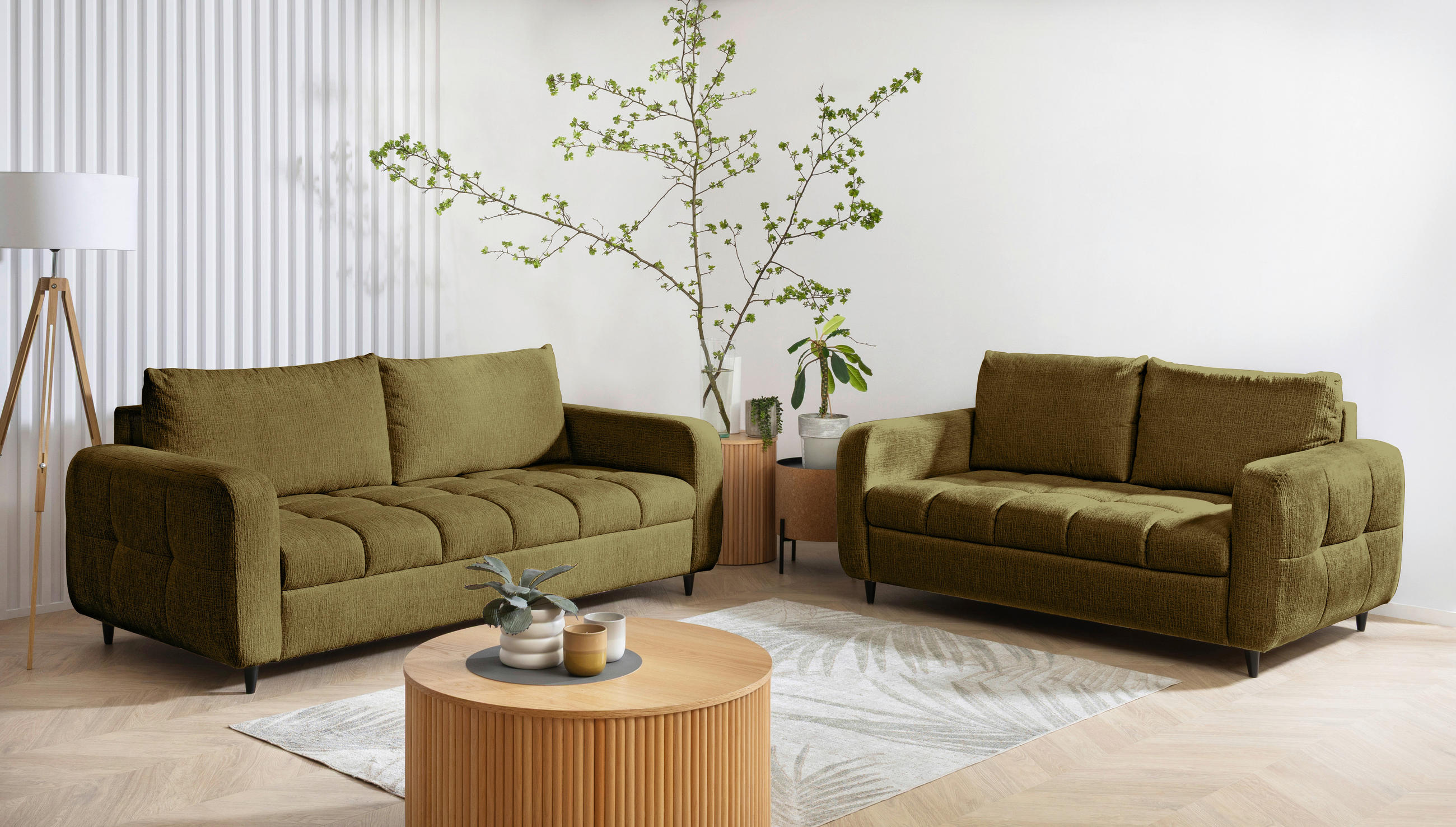 2,5-SITZER Flachgewebe Olivgrün  - Schwarz/Olivgrün, Design, Holz/Textil (209/88/101cm) - Lomoco