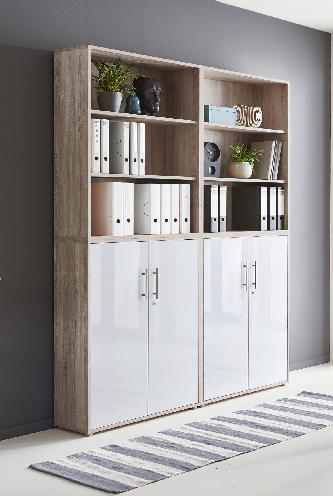 AKTENSCHRANK Sonoma Eiche, Weiß Hochglanz  - Weiß Hochglanz/Sonoma Eiche, MODERN, Holzwerkstoff (168,8/227,2/33cm) - MID.YOU