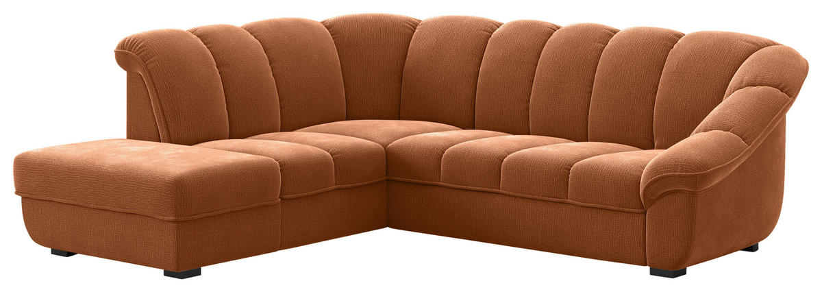ECKSOFA Terracotta Chenille Bettkasten, Schlaffunktion, Rücken echt  - Terracotta/Schwarz, KONVENTIONELL, Kunststoff/Textil (222/260cm) - Welnova