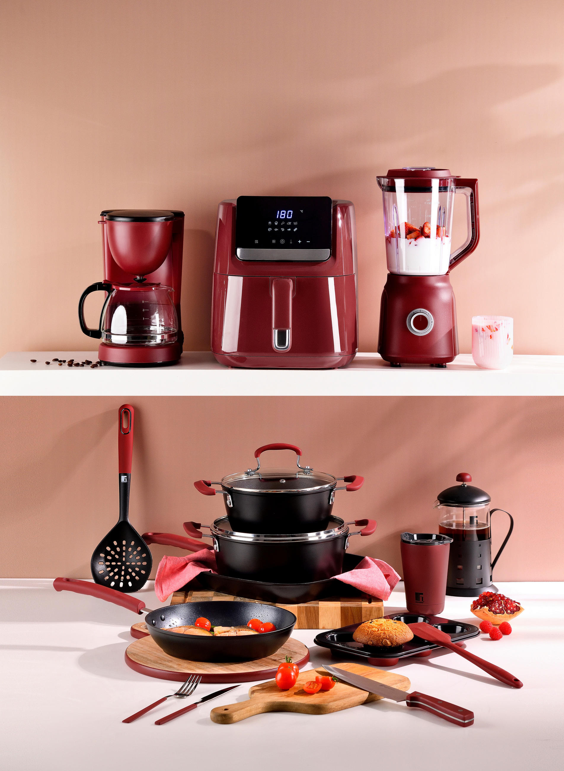 KÜCHENMASCHINE MAROON  - Silberfarben/Dunkelrot, Basics, Kunststoff/Metall (38,5/23/34,5cm) - BERGNER