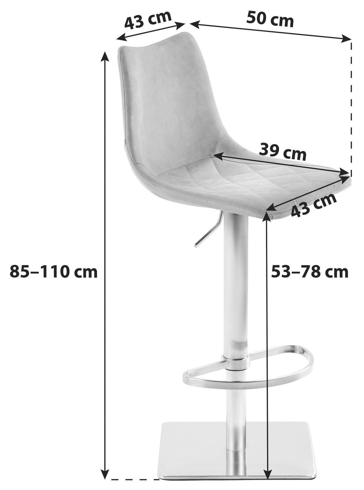 BARHOCKER Lederlook Schlammfarben Edelstahl Buche Schichtholz Sitzfläche 360° drehbar, abwischbar  - Edelstahlfarben/Schlammfarben, KONVENTIONELL, Holz/Textil (43/85-110/50cm) - Livetastic