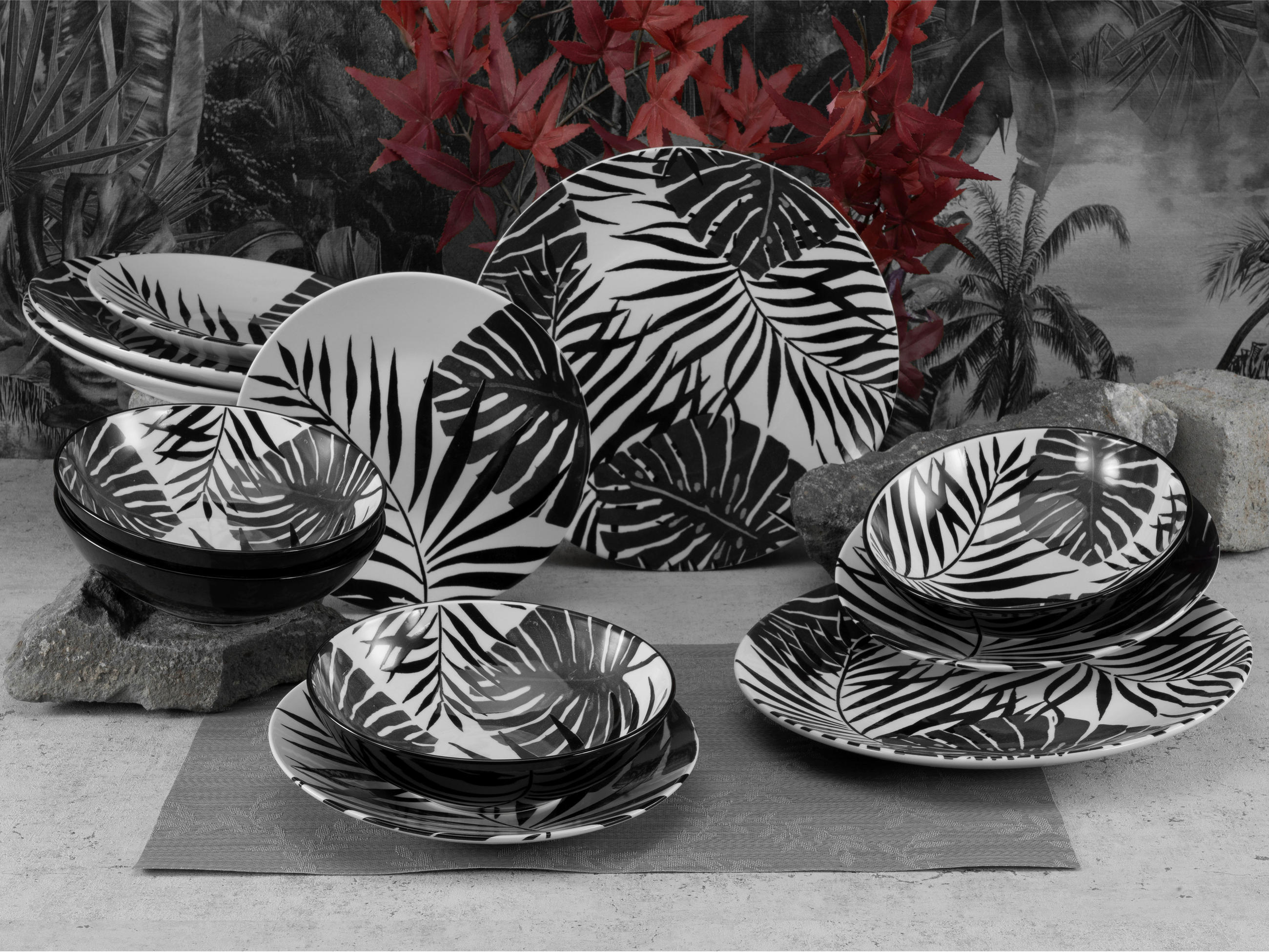 KOMBISERVICE TROPICANA BLACK 12-teilig  - Schwarz/Weiß, Basics, Keramik - Creatable