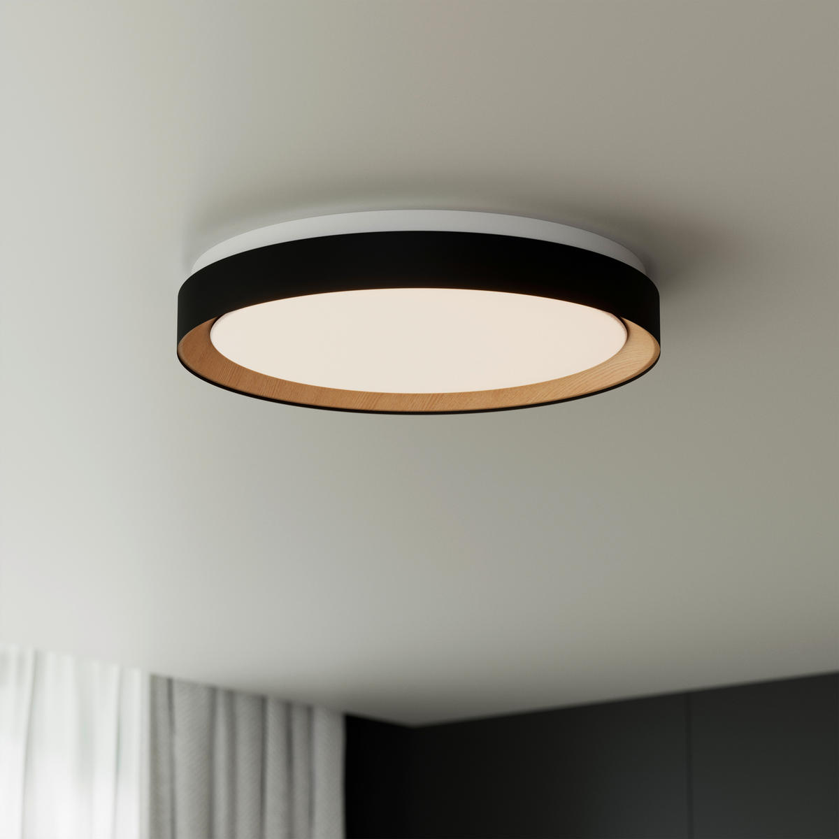 LED-DECKENLEUCHTE Nashville 48/8 cm   - Schwarz/Sonoma Eiche, Basics, Kunststoff/Metall (48/8cm) - Novel