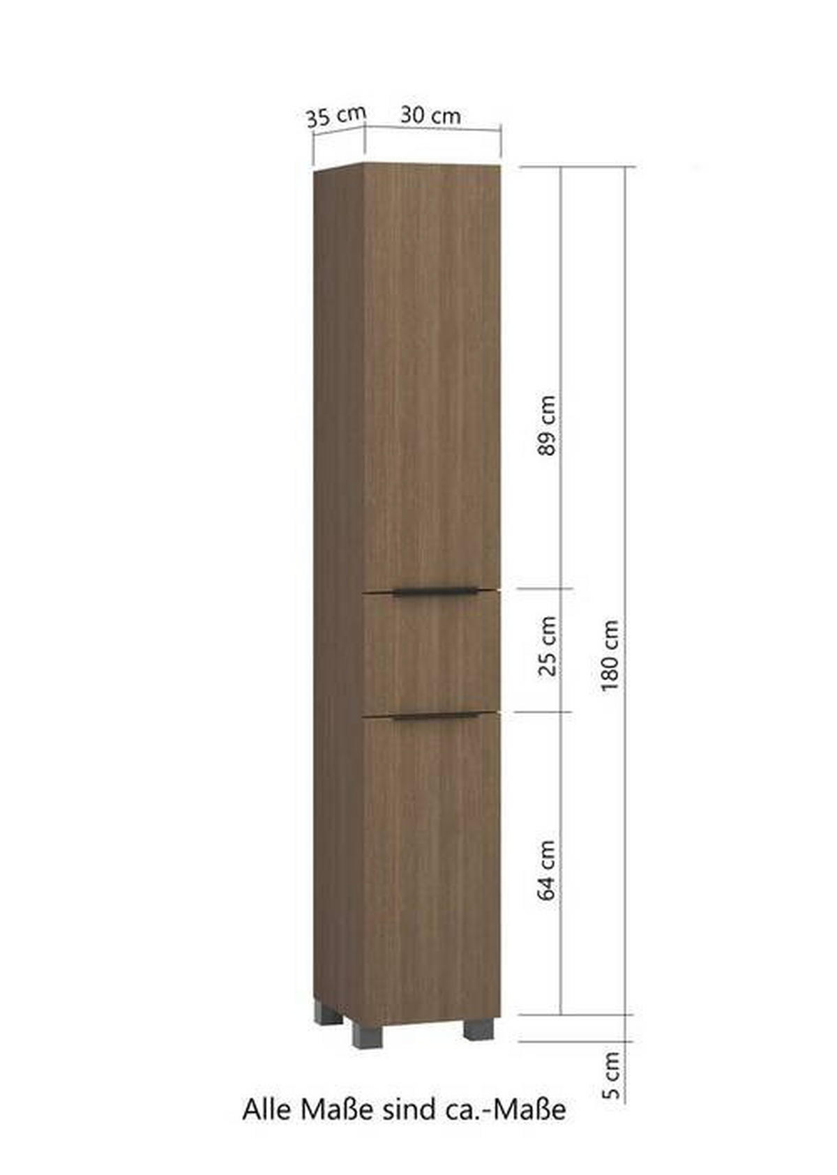 HOCHSCHRANK 30/180/35 cm  - Dunkelbraun/Schwarz, Natur, Holzwerkstoff/Kunststoff (30/180/35cm) - Held