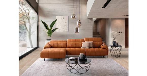 ECKSOFA in Echtleder Cognac 313/165 cm - Cognac/Schwarz, Design, Leder/Metall (313/165cm) - Emilio Belluti