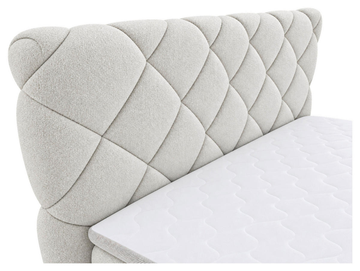 BOXBETT 180/200 cm,  in Beige, gepolstertes Kopfteil, Bettkasten, Topper, Matratzen, H3 + H3 = fest  - Beige/Schwarz, Design, Kunststoff/Textil (180/200cm) - Chameo