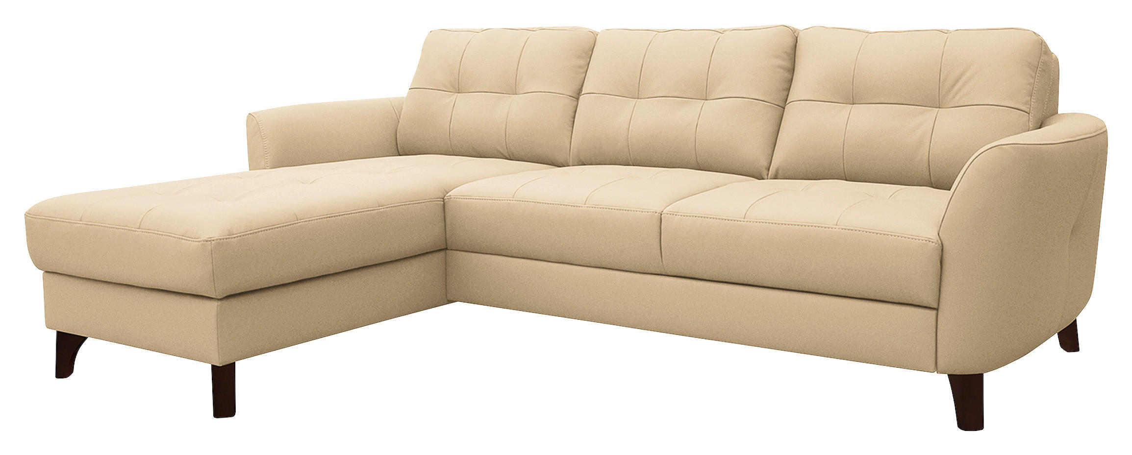 ECKSOFA Beige Echtleder Lederlook  - Beige/Buchefarben, Design, Leder/Holz (238/168cm) - Livetastic