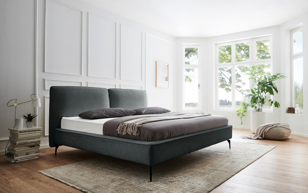 POLSTERBETT 200/200 cm,  in Dunkelgrün,  - Dunkelgrün/Schwarz, MODERN, Textil/Metall (200/200cm) - Livetastic