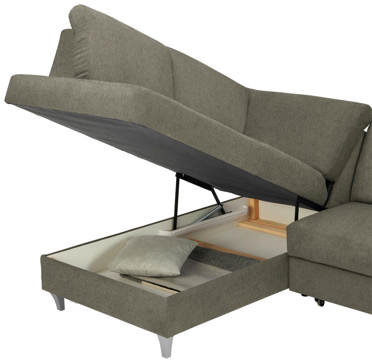 ECKSOFA in Flachgewebe Braun  - Silberfarben/Braun, Konventionell, Holz/Textil (186/255cm) - Cantus