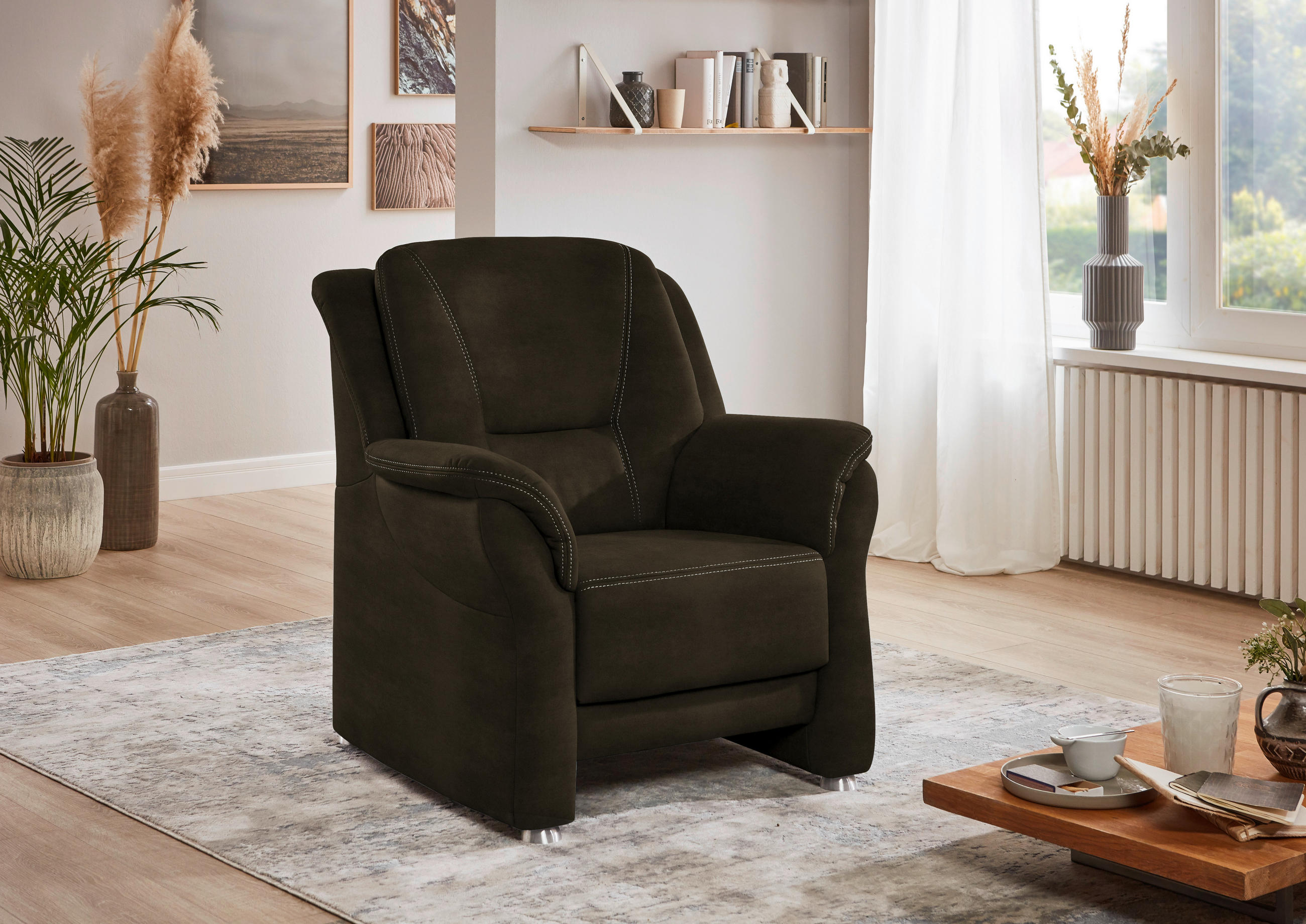 SESSEL in Mikrofaser Grün  - Beige/Alufarben, Konventionell, Textil/Metall (90/100/92cm) - Beldomo Comfort