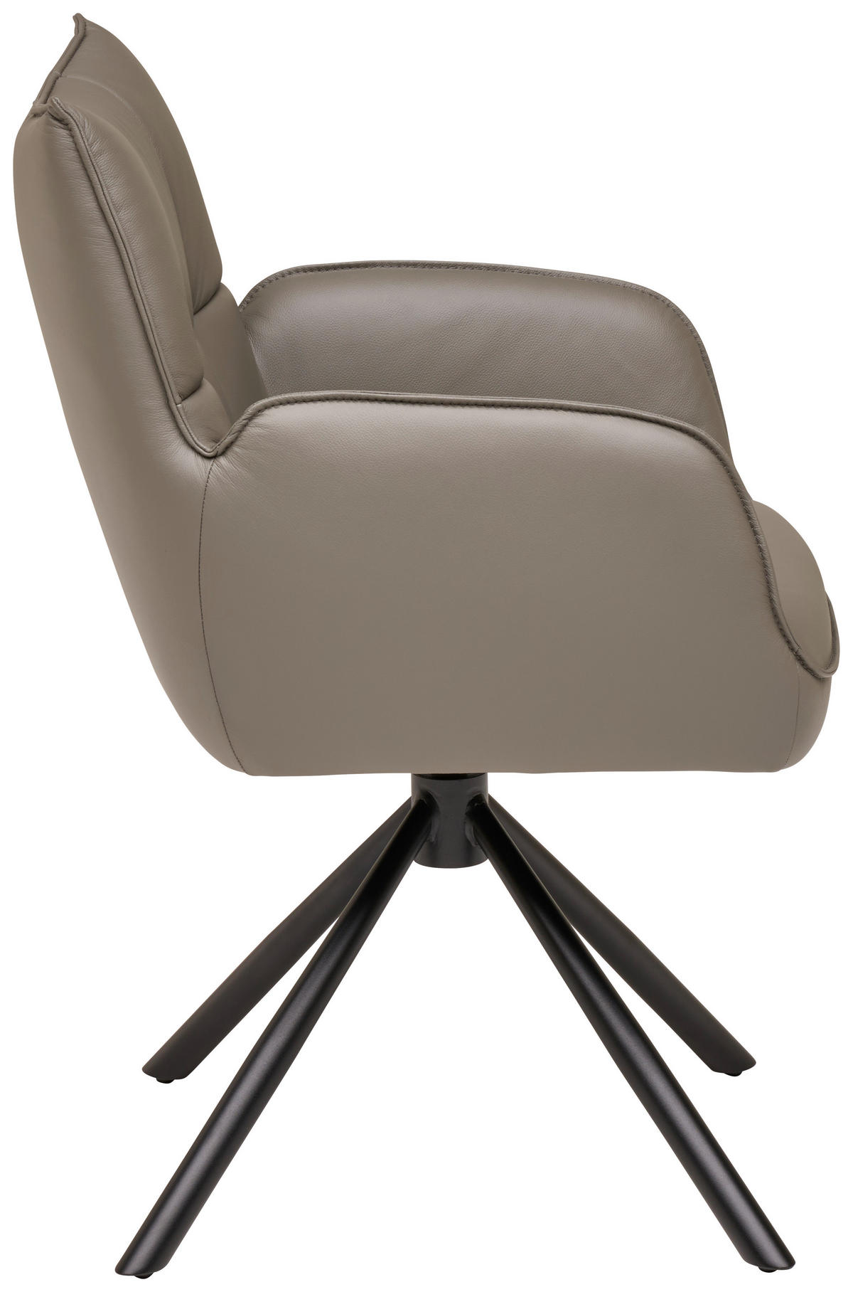Armlehnstuhl Leder Dunkelgrau  Sitzfläche 360° drehbar, automatische Rückholfunktion  Echtleder  Dunkelgrau  - Dunkelgrau/Schwarz, MODERN, Leder/Metall (58,5/87,5/61cm) - Livetastic