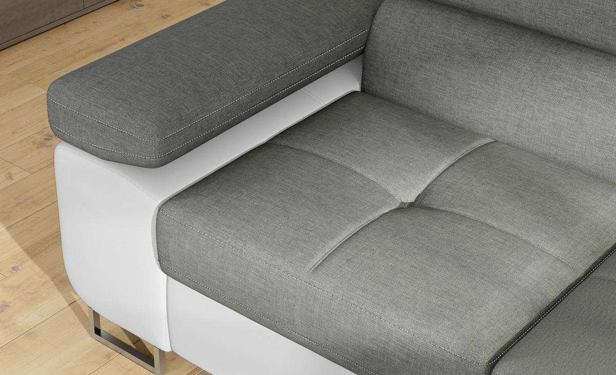 ECKSOFA in Textilgeflecht Grau, Weiß  272/203 cm  - Chromfarben/Weiß, Design, Textil/Metall (272/203cm) - MID.YOU