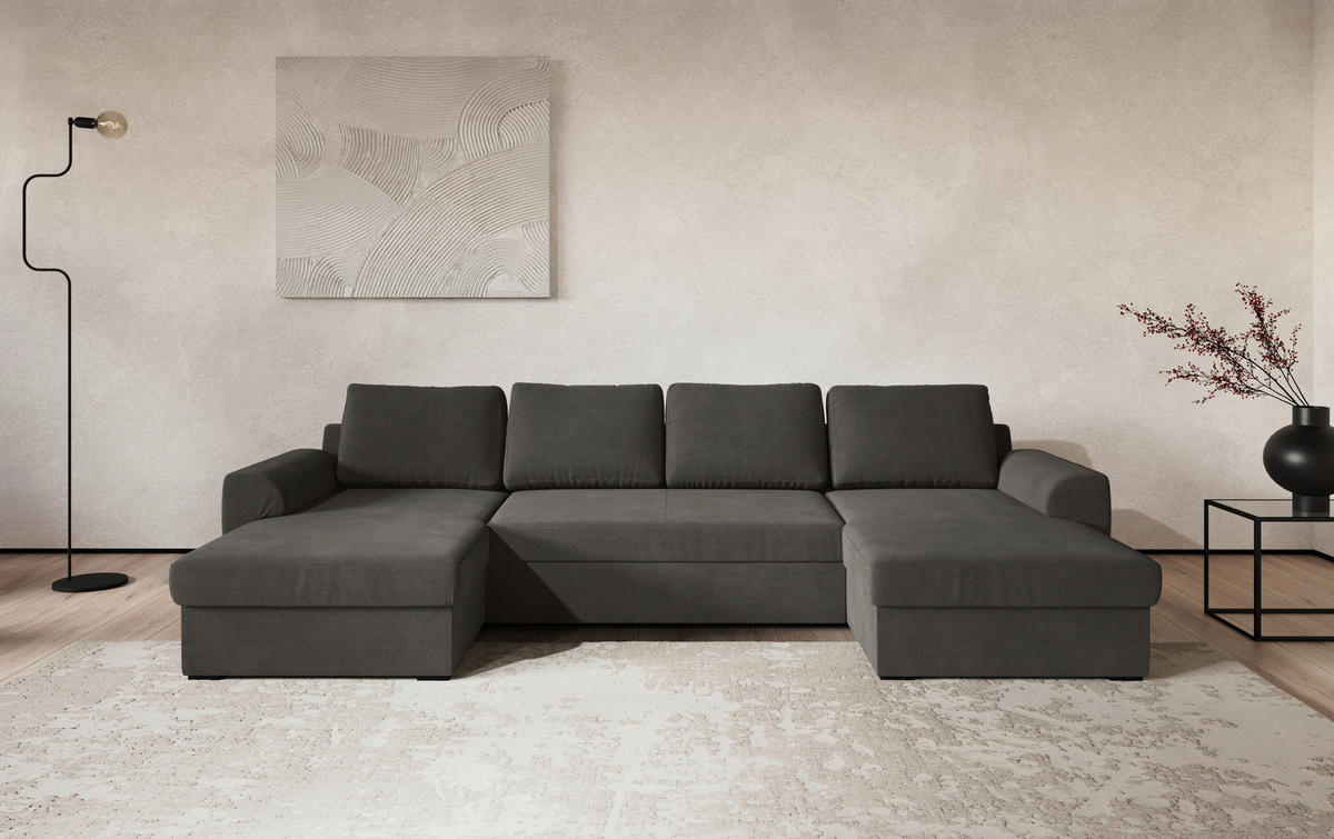 SJEDEĆA GARNITURA tekstil  antracit   - crna/antracit, Trend, tekstil/plastika (154/327/86cm) - MID.YOU