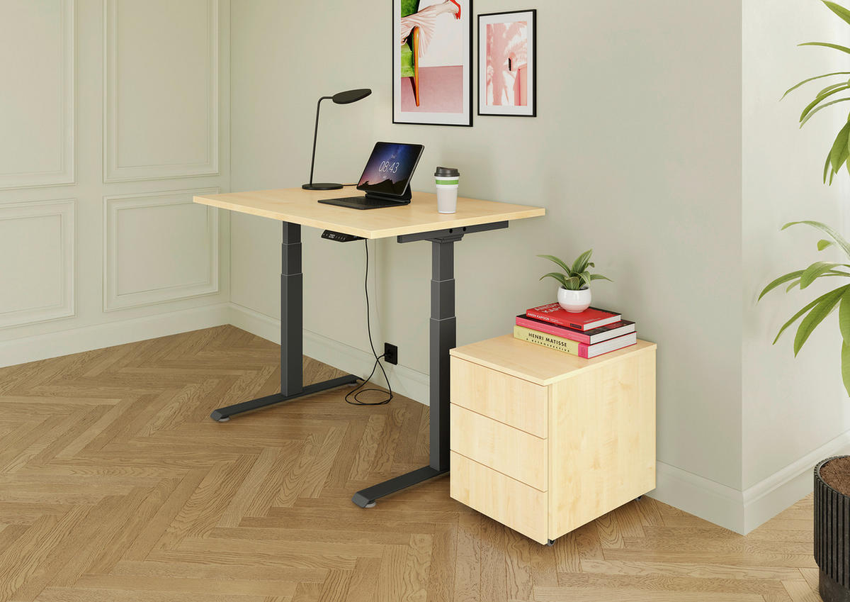 SCHREIBTISCH 140/80/64,5-129,5 cm Graphitfarben, Ahornfarben elektrisch höhenverstellbar  - Ahornfarben/Graphitfarben, KONVENTIONELL, Holzwerkstoff/Metall (140/80/64,5-129,5cm) - Venda