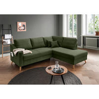 ECKSOFA in Cord Dunkelgrün  - Dunkelgrün/Naturfarben, MODERN, Holz/Textil (230/200cm) - Livetastic