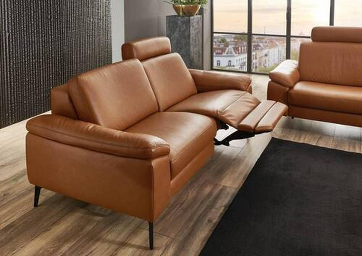 2,5-SITZER in Leder Cognac  - Cognac/Schwarz, Design, Leder/Metall (196/88/100cm) - Valdera