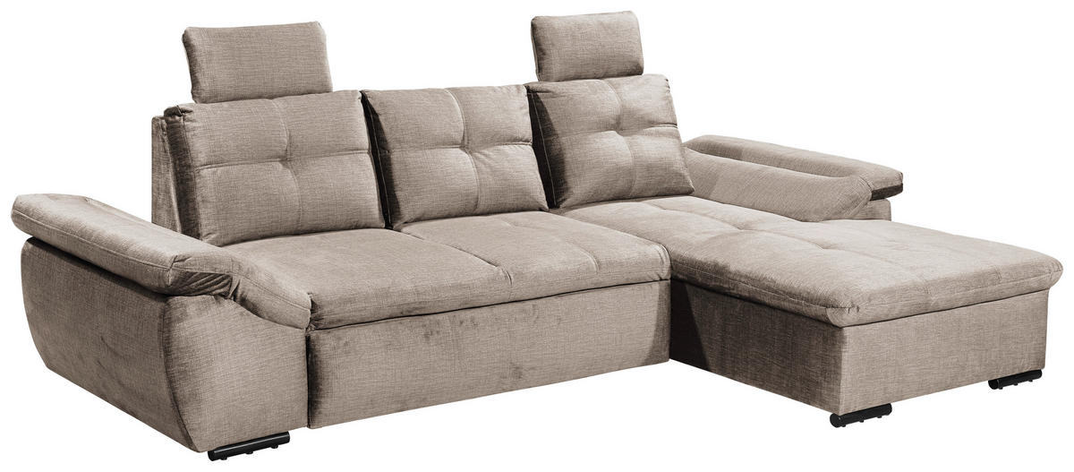 ECKSOFA in Mikrovelours Creme  - Creme/Schwarz, Konventionell, Kunststoff/Textil (275/170cm) - Carryhome