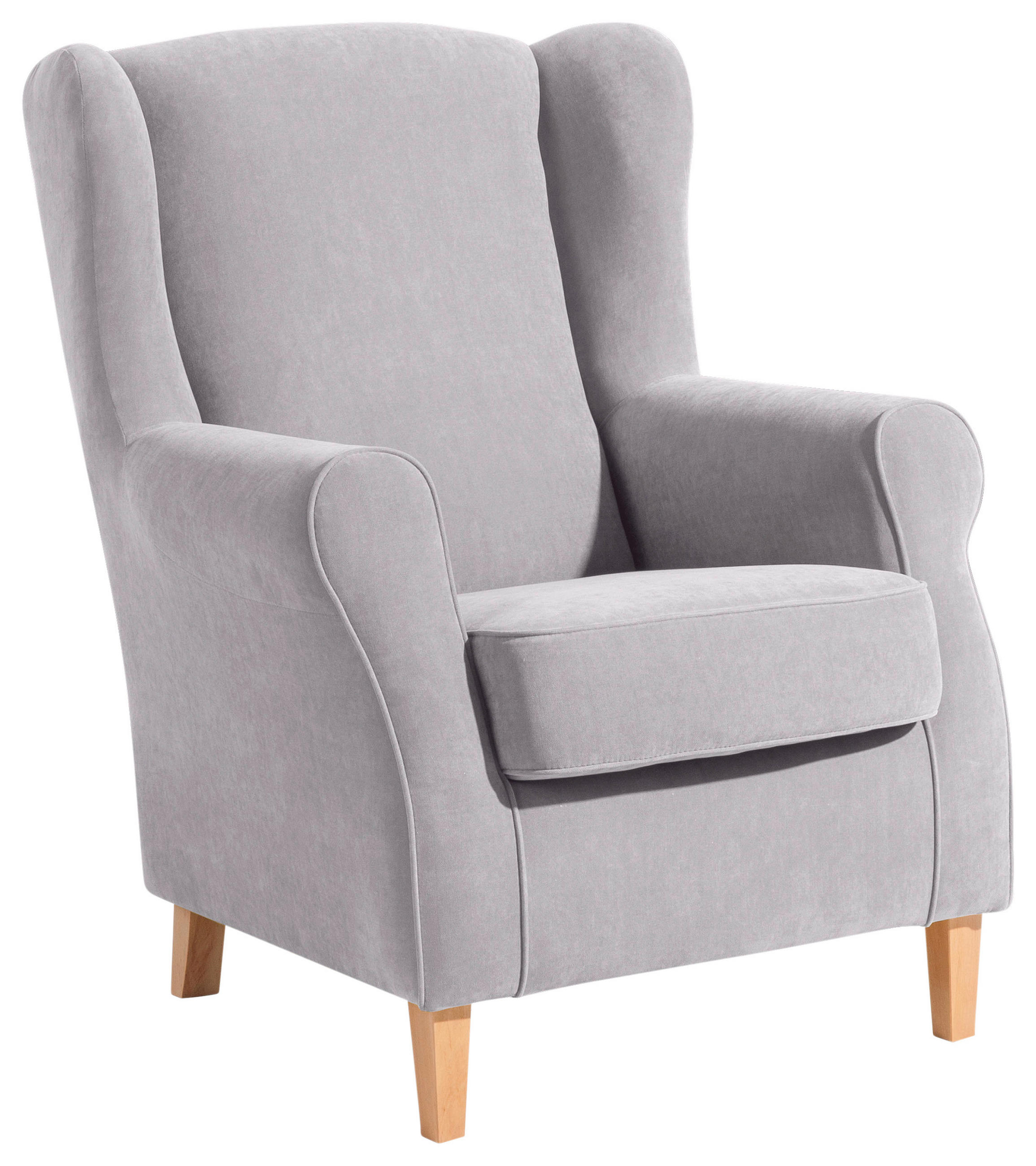 OHRENSESSEL Velours Silberfarben  - Buchefarben/Silberfarben, Design, Holz/Textil (77/103/86cm) - Max Winzer