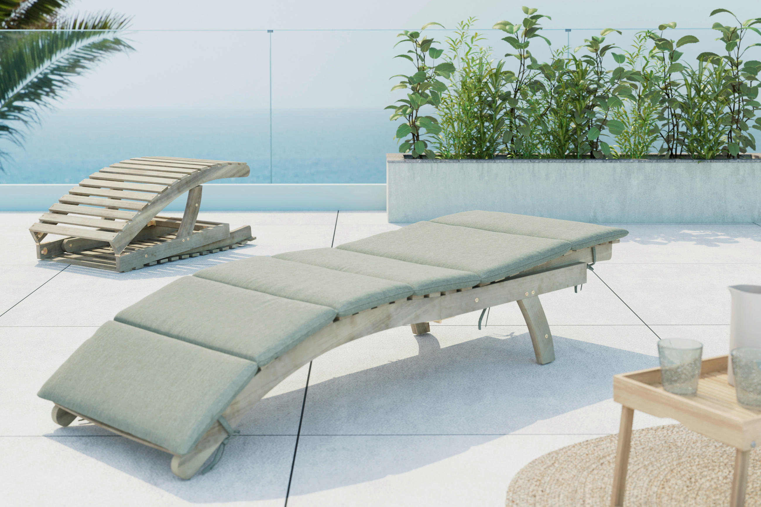 GARTENLIEGE 180/79/54 cm  - Hellgrau/Akaziefarben, Natur, Holz/Kunststoff (180/79/54cm) - Ambia Garden