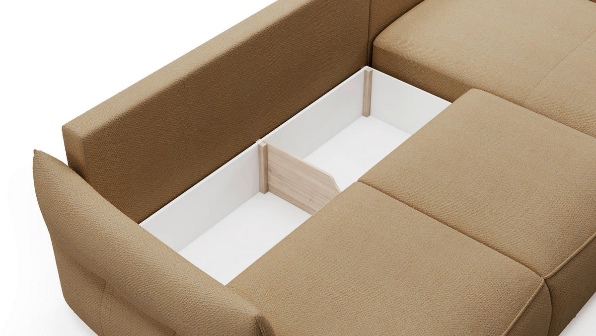 ECKSOFA Braun Webstoff Rückenkissen, Bettkasten, Schlaffunktion, Rücken echt, Liegefläche im Originalstoff  - Schwarz/Braun, KONVENTIONELL, Kunststoff/Textil (306/179cm) - Milino