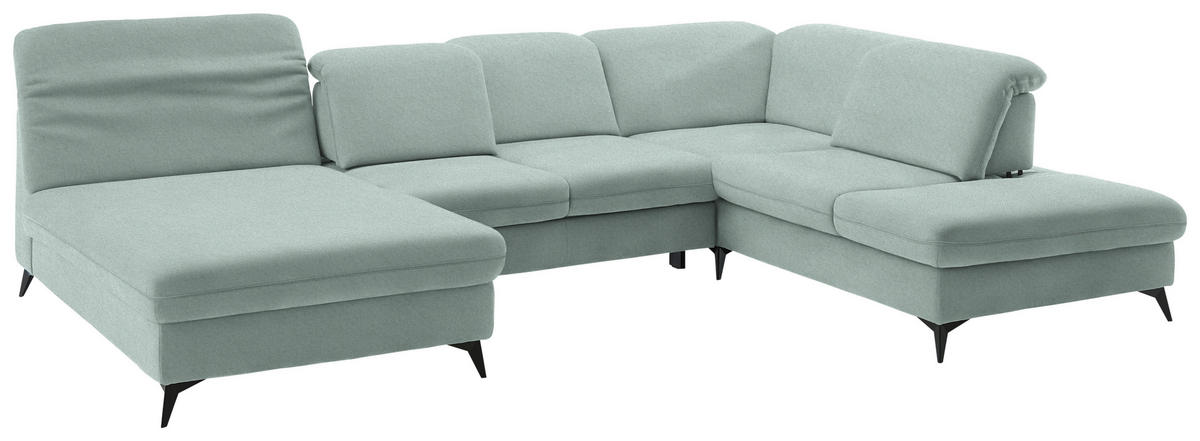 WOHNLANDSCHAFT  in Chenille Mintgrün  - Schwarz/Mintgrün, Design, Textil/Metall (198/369/255cm) - Beldomo Style