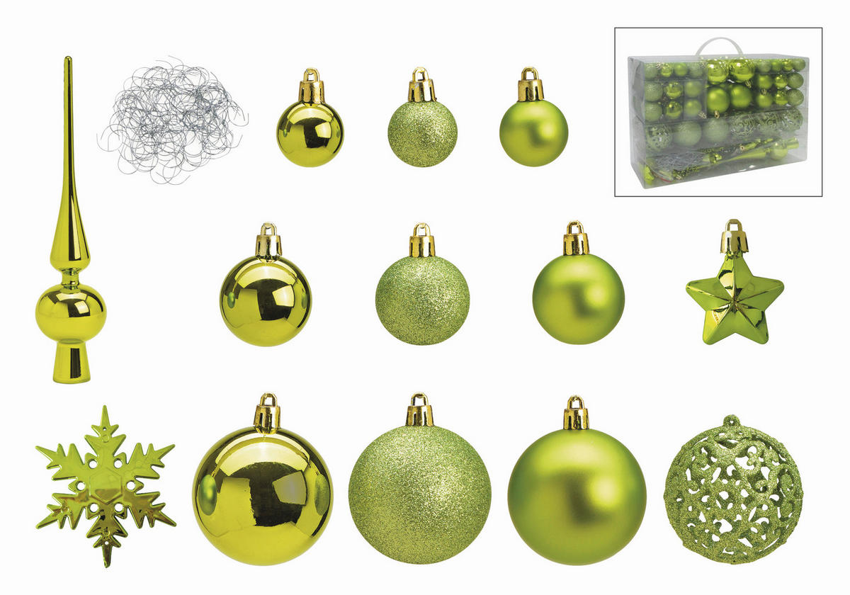 CHRISTBAUMKUGEL-SET 111-teilig  - Grün, Design, Kunststoff