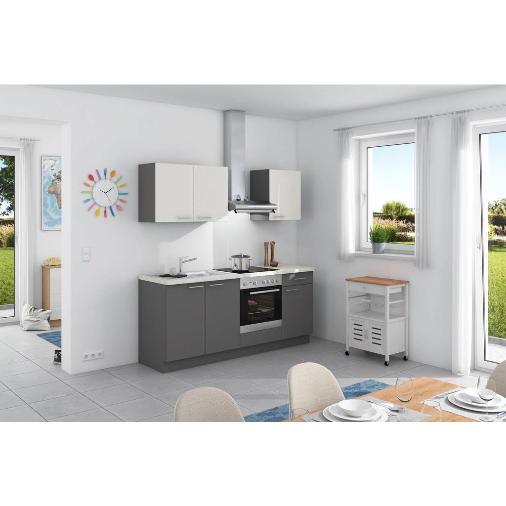 Küchenzeile Base ohne Geräte 200 cm Weiß/Anthrazit