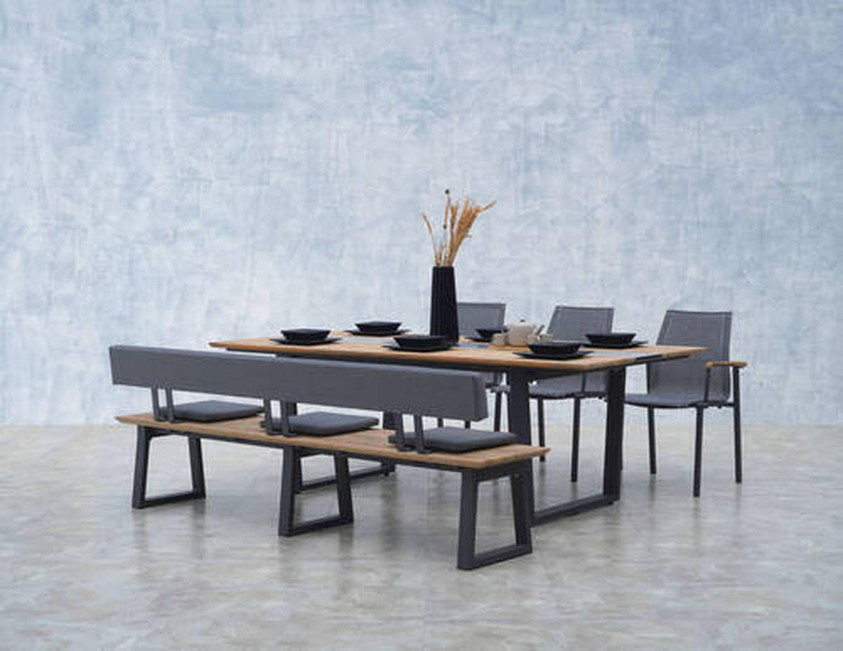 GARTENBANK in Anthrazit, Teakfarben  - Dunkelgrau/Anthrazit, Modern, Holz/Textil (220/43/46cm) - Zebra 