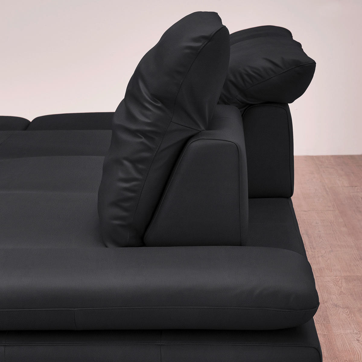 ECKSOFA in Echtleder Schwarz  - Silberfarben/Schwarz, Design, Leder/Metall (315/200cm) - Chilliano
