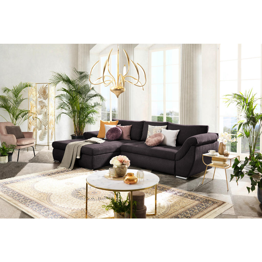 Thumbnail - Carryhome Ecksofa, Dunkelbraun, Textil, 3-Sitzer, Füllung: Schaumstoff, Ottomane links, L-Form, 306x174 cm, Stoffauswahl...