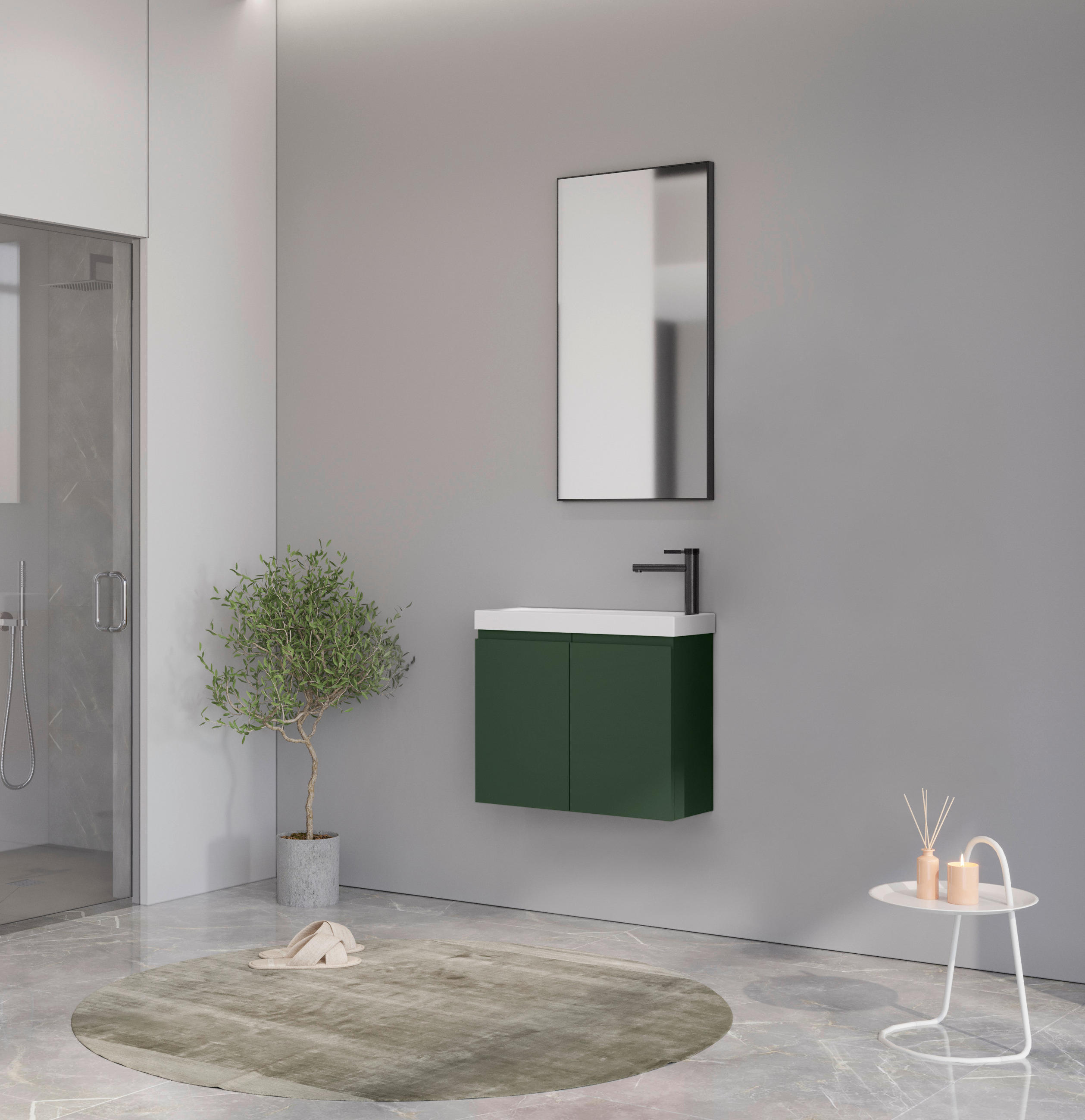 BADEZIMMER 3-teilig  in  - Weiß Hochglanz/Grün, MODERN, Keramik/Holzwerkstoff (60/140/22cm) - MID.YOU