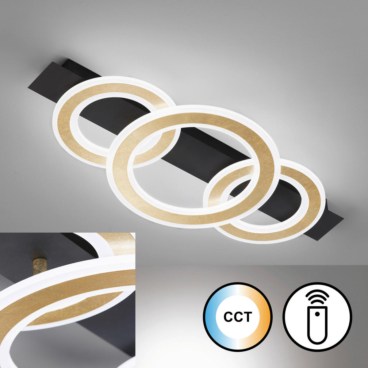 LED-DECKENLEUCHTE    76,5/36/5 cm  - Goldfarben, Design, Kunststoff/Metall (76,5/36/5cm) - Fischer & Honsel
