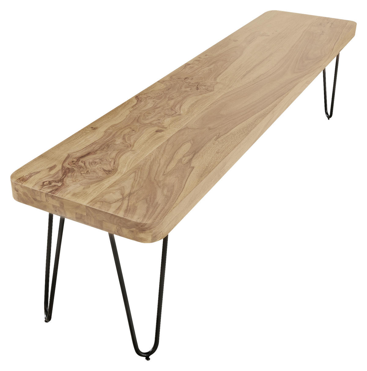 SITZBANK 120/45/40 cm Akaziefarben Akazie massiv Metall  - Schwarz/Akaziefarben, MODERN, Holz/Metall (120/45/40cm) - MID.YOU