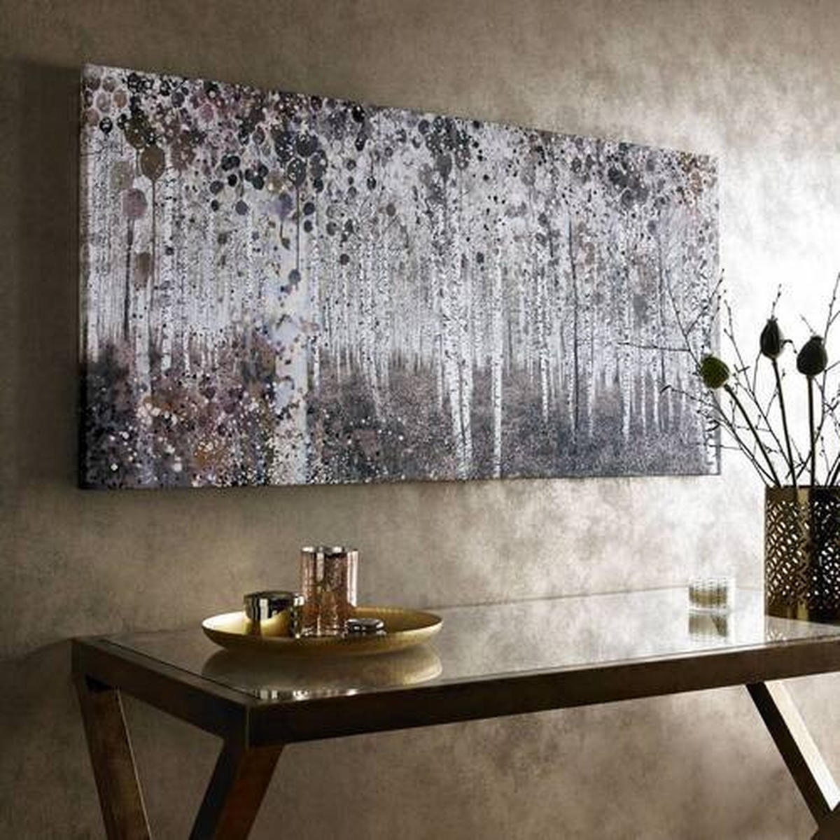BILD Bäume  - Braun/Weiß, Basics, Holzwerkstoff/Textil (120/60/3cm)