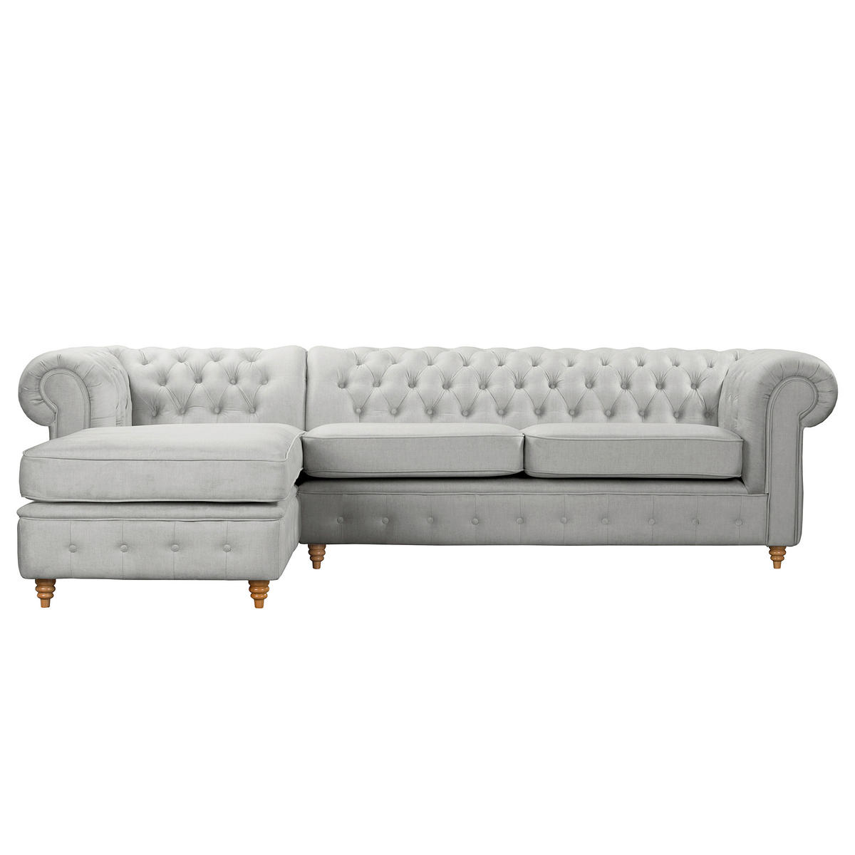 ECKSOFA Mikrofaser Hellgrau  - Hellgrau/Braun, Design, Holz/Textil (182/284cm) - P & B