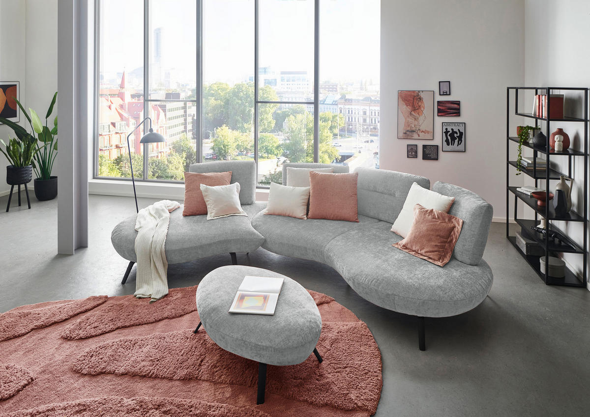 BIGSOFA Flachgewebe Hellgrau  - Hellgrau/Schwarz, Design, Textil/Metall (456/93/138cm) - Moderano