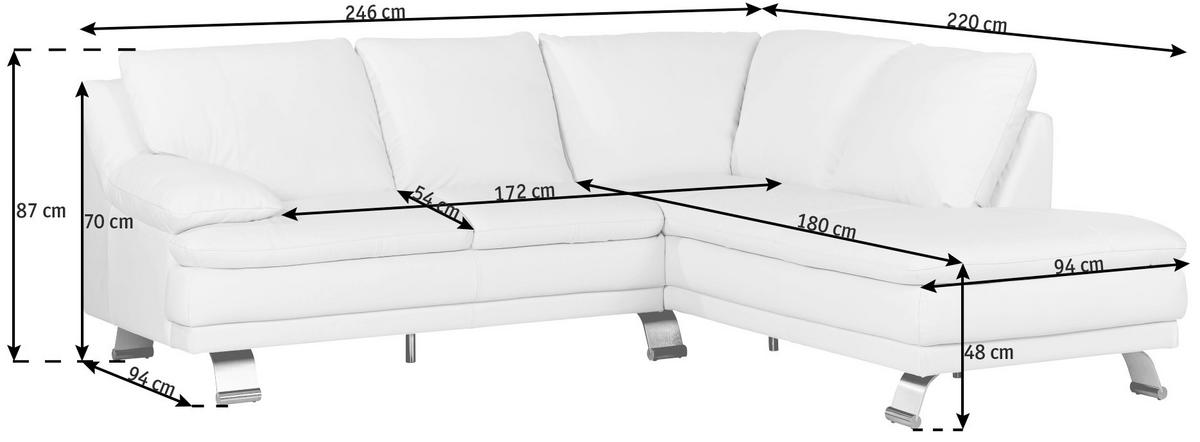ECKSOFA Rot Kombination Echtleder/Lederlook  - Silberfarben/Rot, KONVENTIONELL, Leder/Metall (246/220cm) - Livetastic