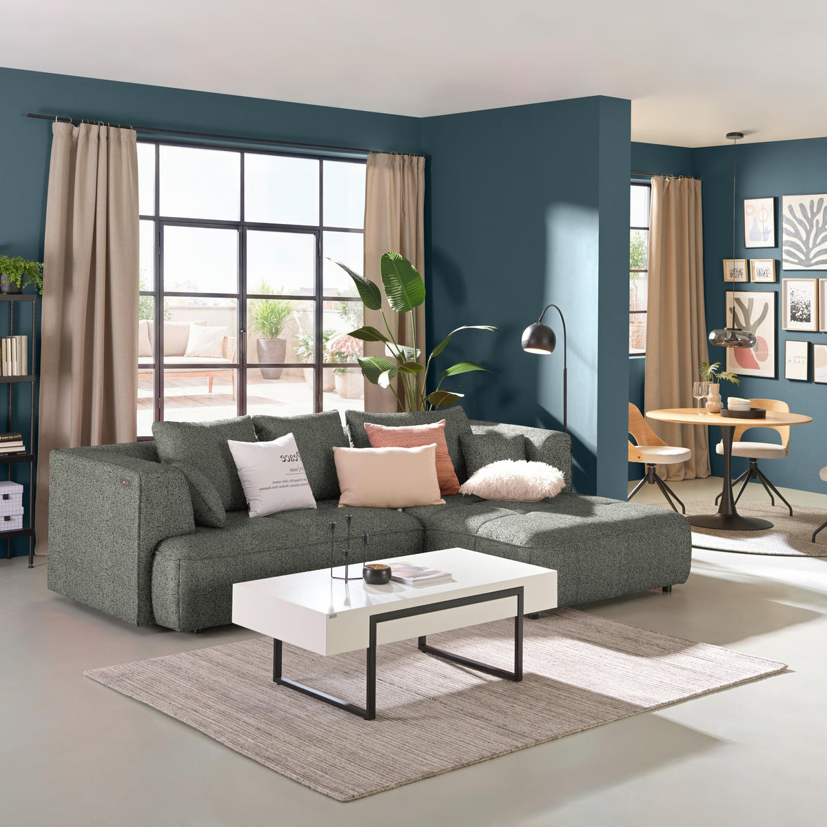 ECKSOFA  in Webstoff Graubraun Zierkissen, Rückenkissen  288/188 cm  - Graubraun/Schwarz, Design, Kunststoff/Textil (288/188cm) - Welnova