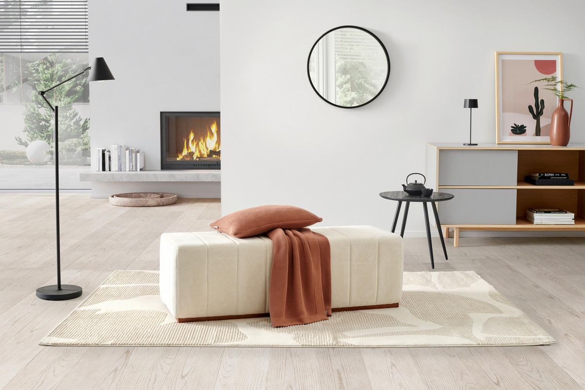 HOCKERBANK 122/41/45 cm Webstoff Beige Kiefer Sperrholz  - Beige/Naturfarben, Design, Holz/Textil (122/41/45cm) - MID.YOU