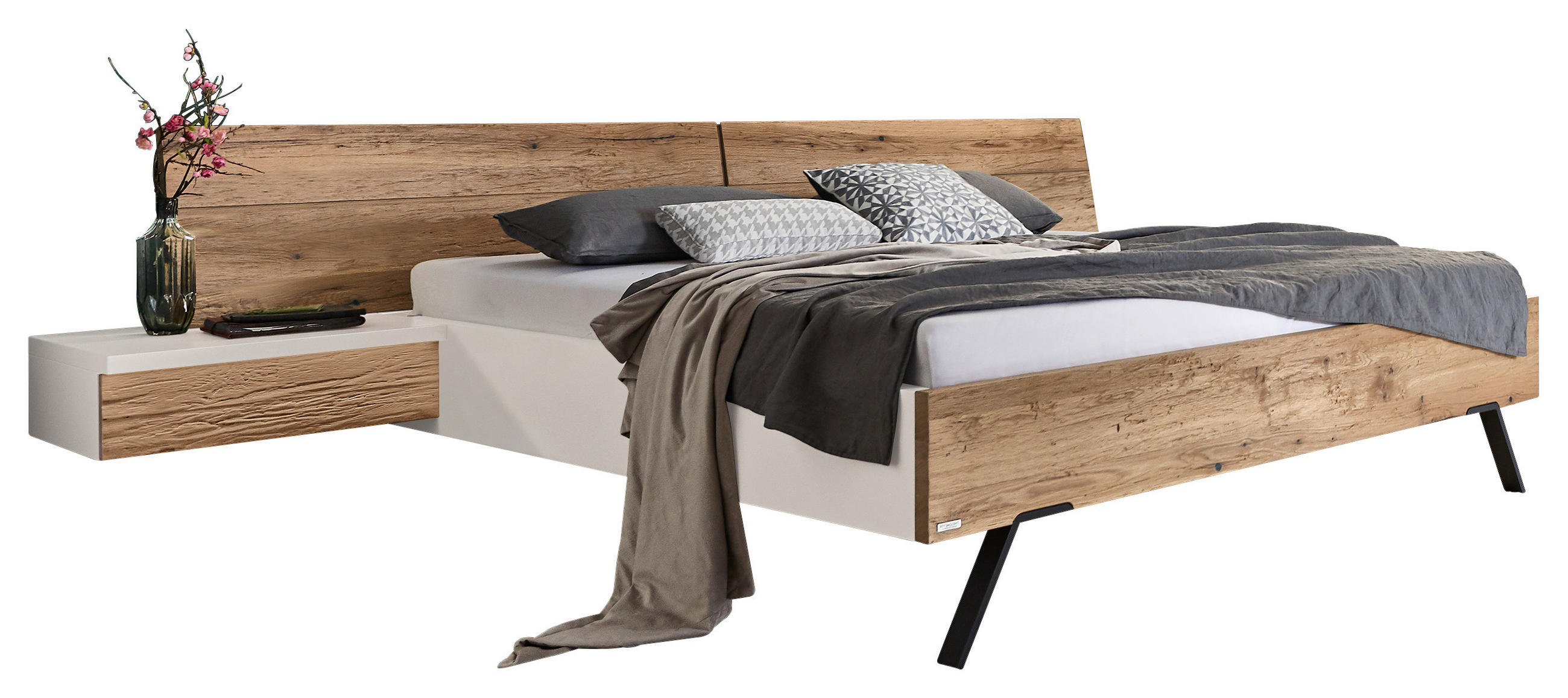 BETTANLAGE - Eichefarben/Anthrazit, Design, Holz (180/200cm) - Valdera