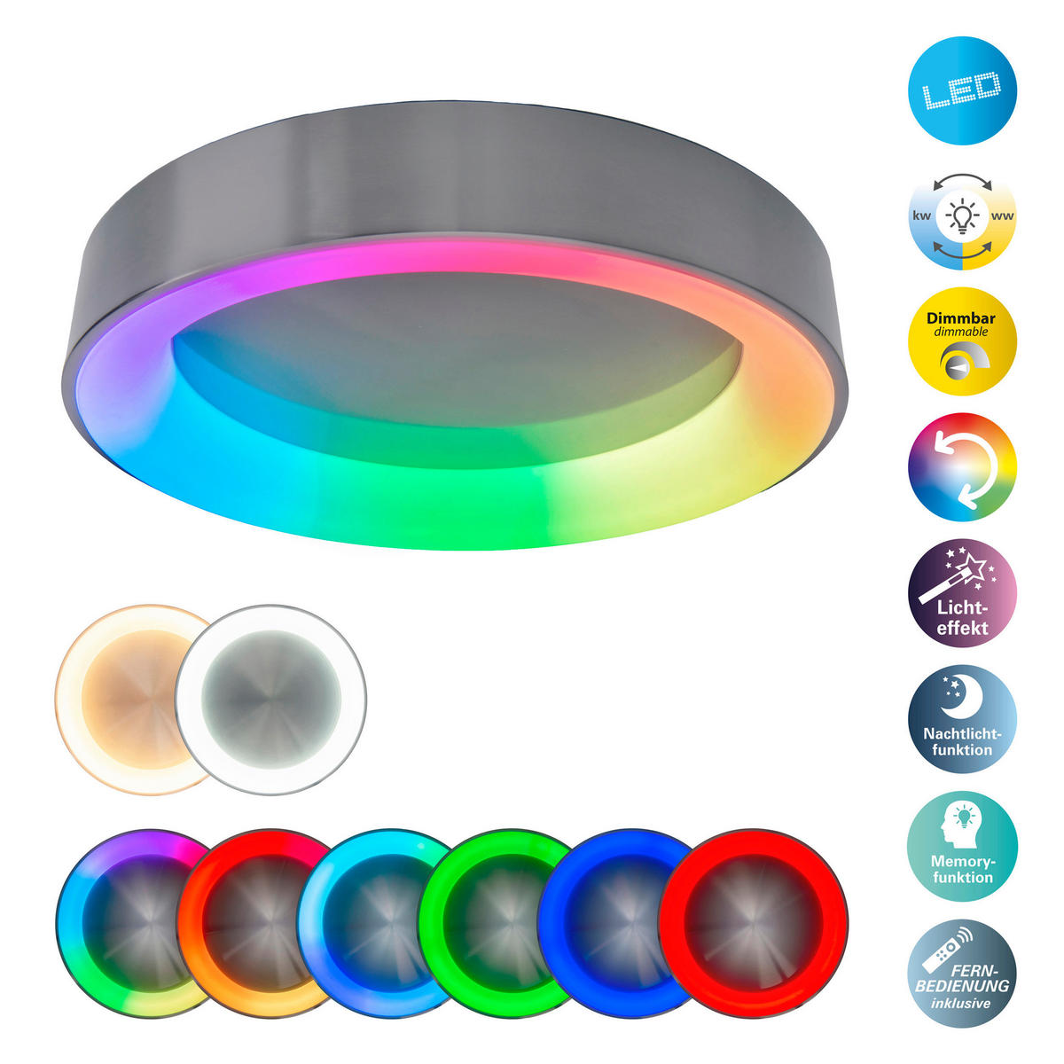 LED-DECKENLEUCHTE 46,5 cm  - Grau, Basics, Kunststoff/Metall (46,5cm) - Näve