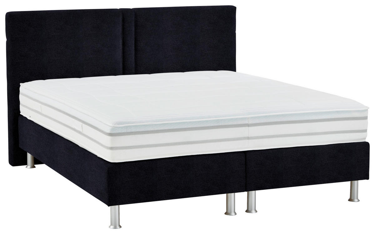 BOXSPRINGBETT 180/200 cm  in Schwarz  - Alufarben/Schwarz, Design, Kunststoff/Textil (180/200cm) - Beldomo - Sleep