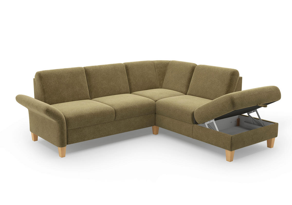 ECKSOFA ROCHELLE E Olivgrün Flachgewebe  - Eichefarben/Olivgrün, KONVENTIONELL, Holz/Textil (240/216cm) - Sit & More